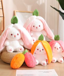 18/25Cm Creative Funny Doll Carrot Rabbit Plush Toy Stuffed Soft Bunny Hiding In Strawberry Bag Toys For Kids Birthday Gift