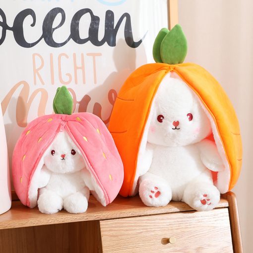 18/25Cm Creative Funny Doll Carrot Rabbit Plush Toy Stuffed Soft Bunny Hiding In Strawberry Bag Toys For Kids Birthday Gift