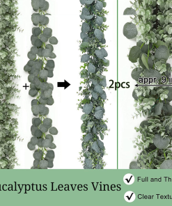 Artificial Eucalyptus Leaves Vines Eucalyptus Garland 6' Long Faux Silk Rattan For Wedding Backdrop Arch Home Room Garden Decor