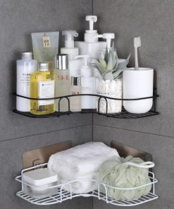Bathroom Corner Storage Shelves Wall Mounted Rack Shampoo Holder Iron Shower Drain Basket Punch- Organizer Bath Accessories