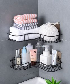 Bathroom Corner Storage Shelves Wall Mounted Rack Shampoo Holder Iron Shower Drain Basket Punch- Organizer Bath Accessories