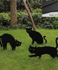 Creative Black Cat Garden Silhouette Stakes Halloween Ornament Cat Silhouette Decorations Yard Sign Courtyard Lawn Scary Decor
