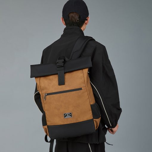 Expandable Waterproof Usb Computer Backpacks Bags Lightweight Pu Leather Men Luxury Roll Top Rucksack For Women Men Mochilas