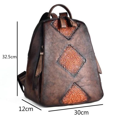 Retro Embossed Floral Backpack For Women Genuine Cowhide Leather Fashion Women Bag Solid Color Muti-Function Backpacks