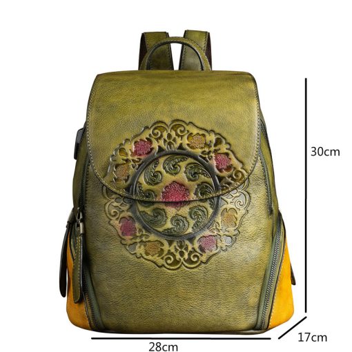 Motaora Fashion Backpack Retro Genuine Leather Backpacks For Women Embossed Vintage Bag China Style Backpack Ladies
